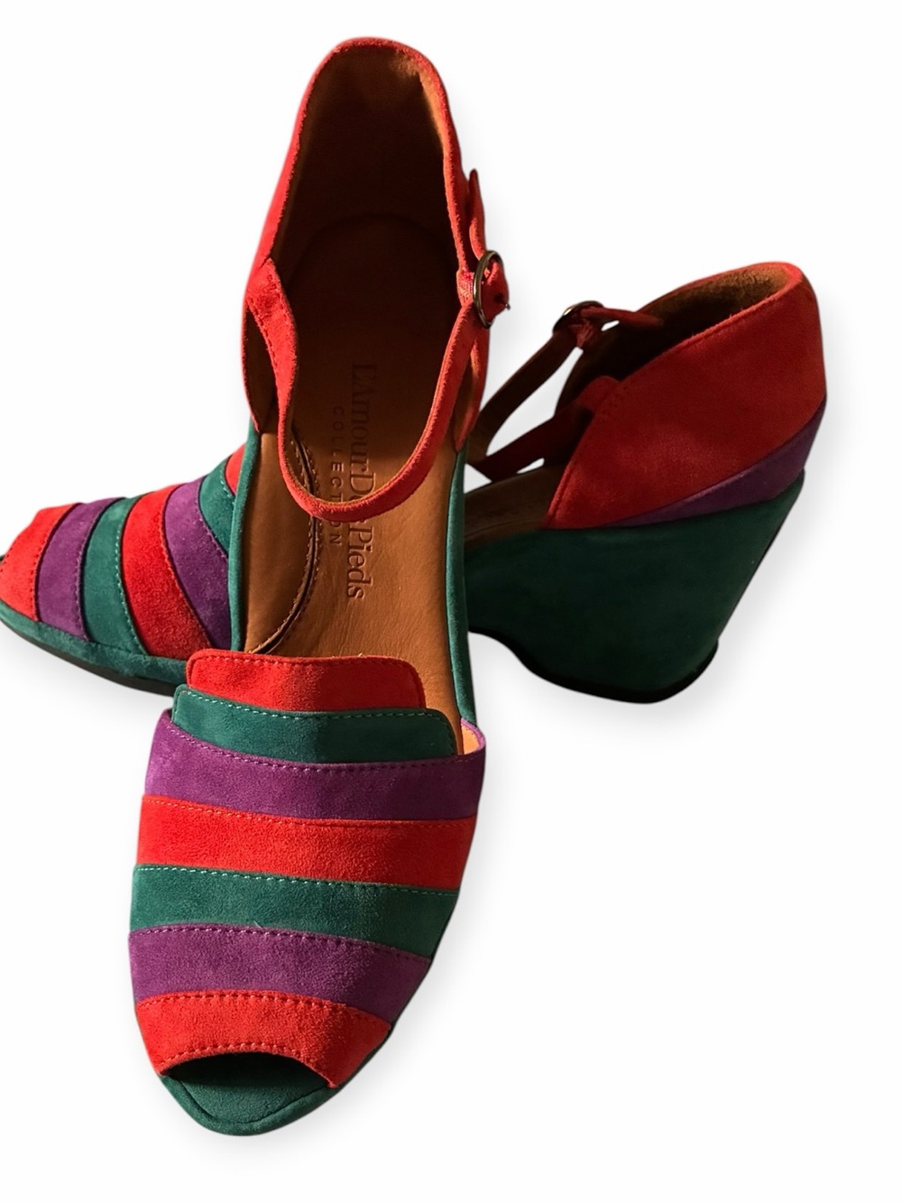 L’Amour Des Pieds Color-Blocked Suede Peep-Toe Wedge Shoes  NEW